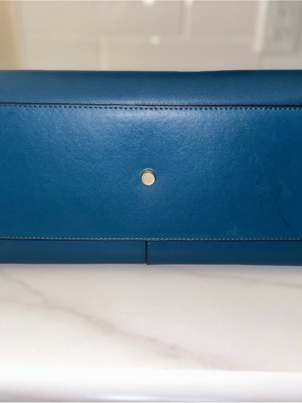 Bostanten Leather Laptop Tote Bag in Navy with Black Handles and Tan Trim/lining - Picture 7 of 15